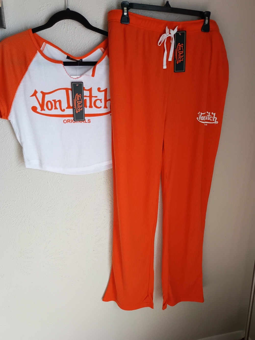 Von Dutch Orange Lounge Set Track Pants in Orange & White